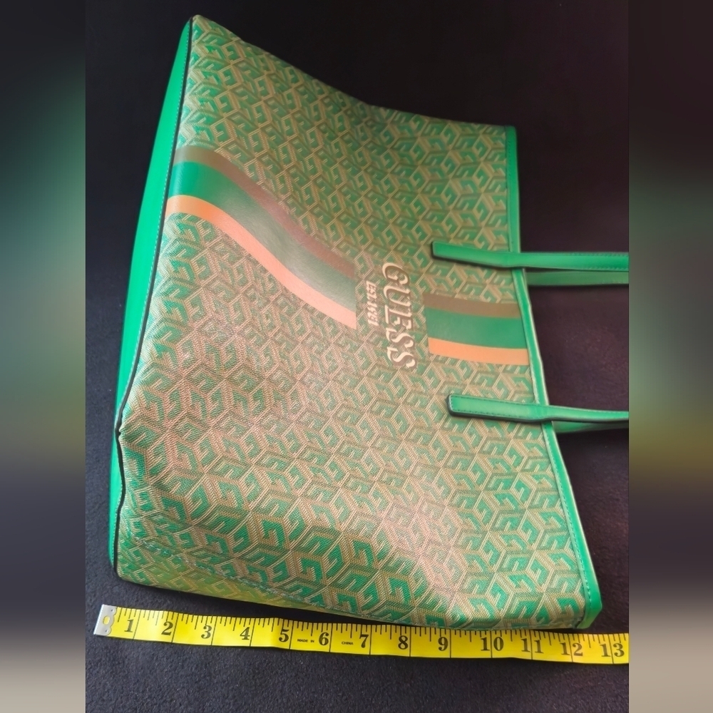 GUESS Vikky Vibrant Green Patterned Tote - Picture 7 of 11
